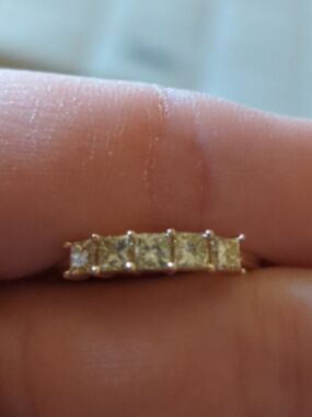 Gold Five-Stone Square-Cut Band Ring - Women Jewelry